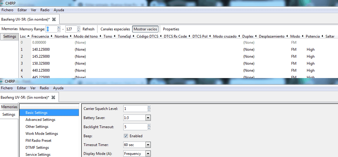 Memoria para radios BAOFENG en carga y configuración.